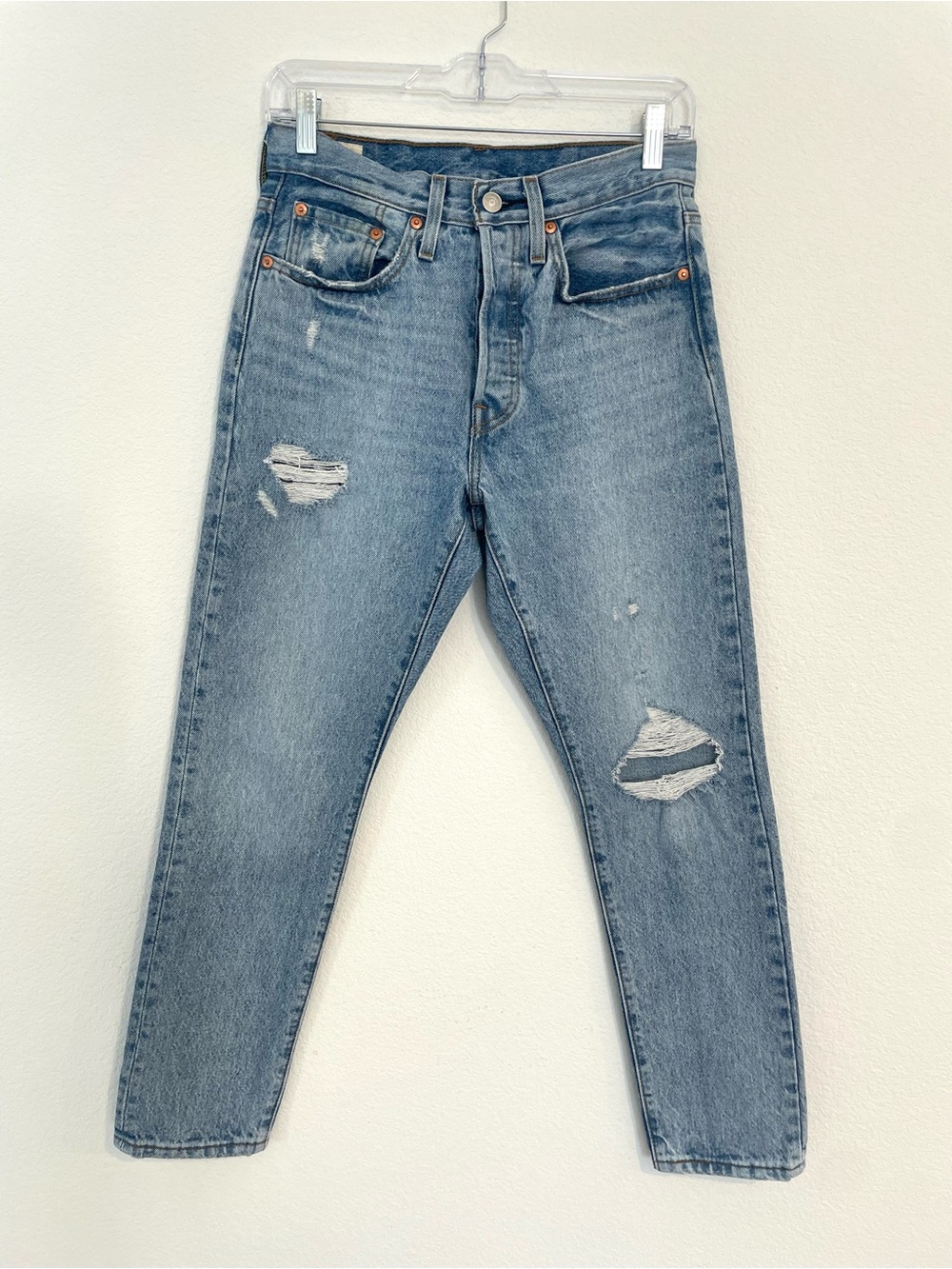Levi's Premium 501 Women's 26x28 High Rise Light Blue Distressed Jeans
